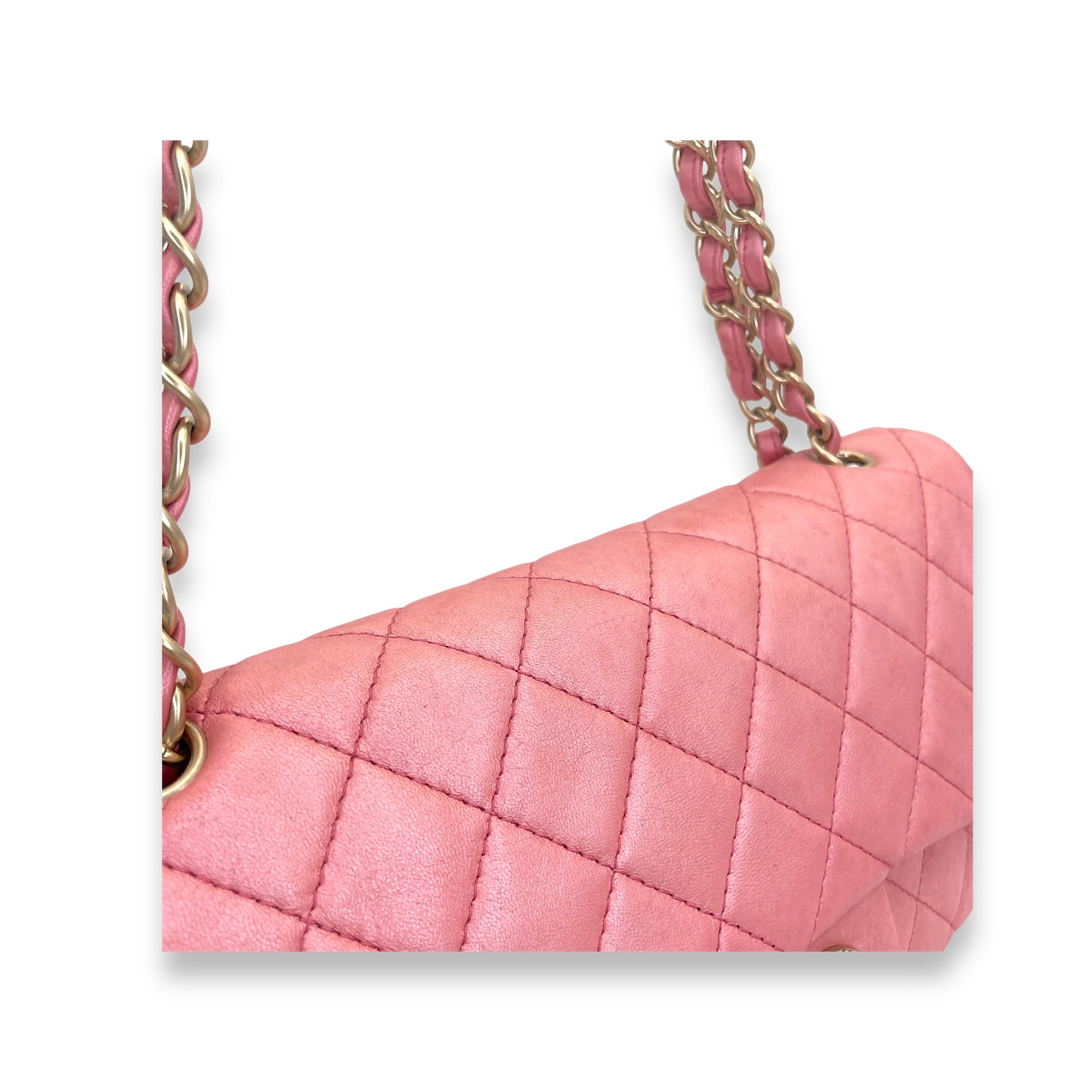 Timeless CC Pink Shoulder Bag in Lambskin, Brushed Gold hardware