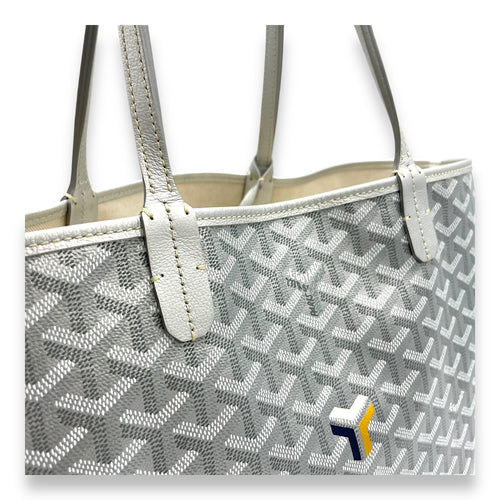 Saint Louis PM Silver Tote Bag in Coated Canvas, Silver hardware