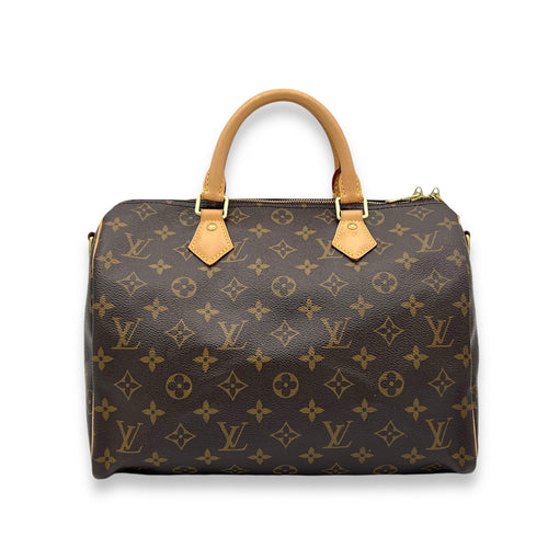 Speedy Bandouliere Brown Top Handle Bag in Monogram Coated Canvas, Gold hardware