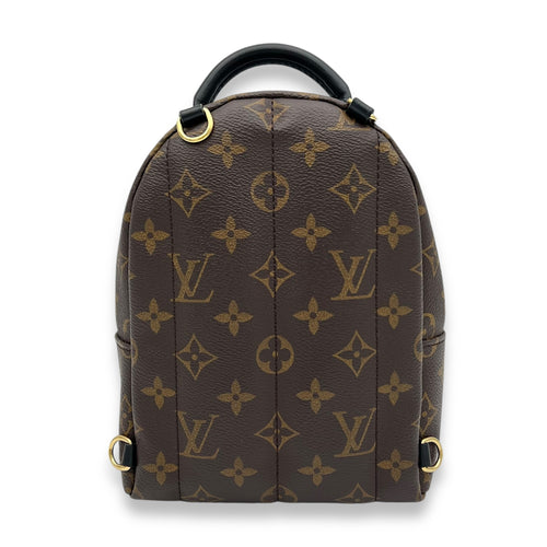 Palm Springs Mini Brown Backpack in Monogram Coated Canvas, Gold hardware