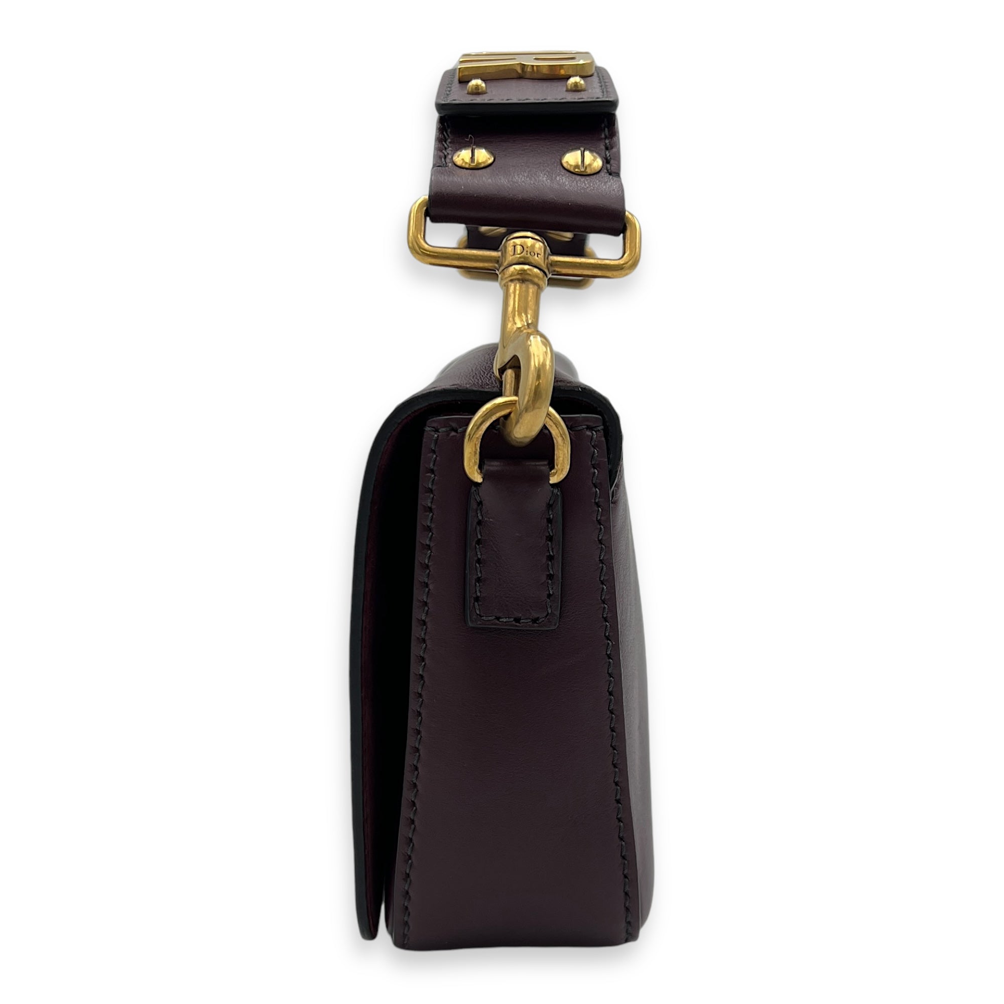 J'Adior Burgundy Top Handle Bag in Calfskin, Gold hardware