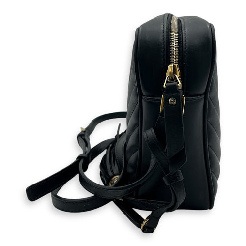 Lou Crossbody Bag Medium Black in Calfskin, Gold hardware