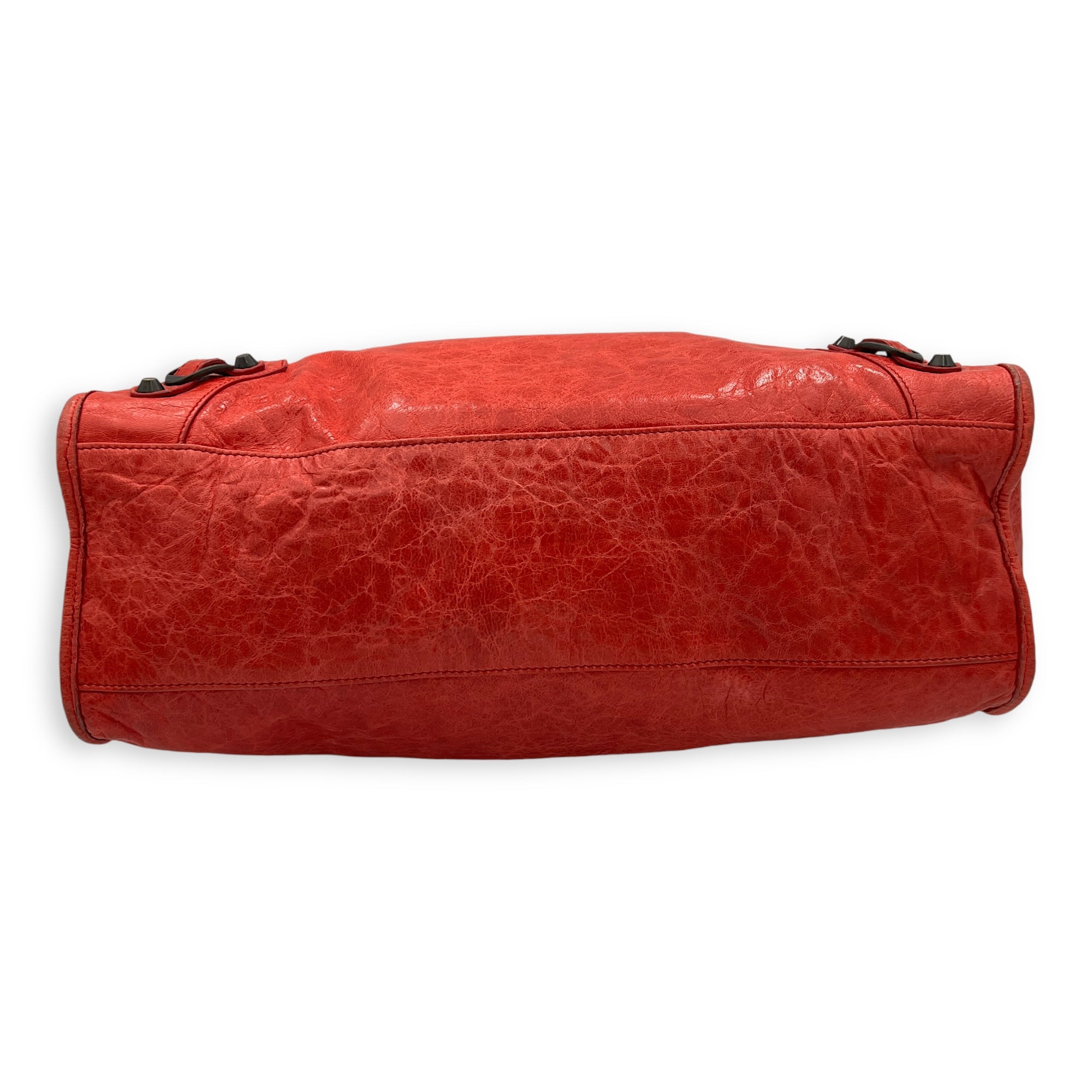 City Top Handle Bag Medium Red in Distressed Leather, Ruthenium hardware