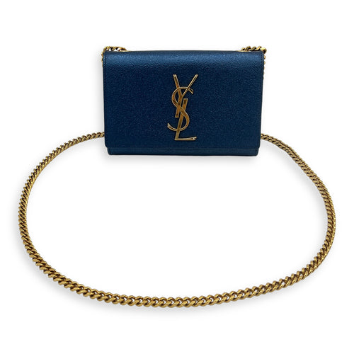 Kate Mini Blue Crossbody Bag in Calfskin, Gold hardware