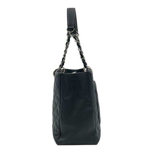 GST Black Tote Bag in Caviar Leather, Silver hardware