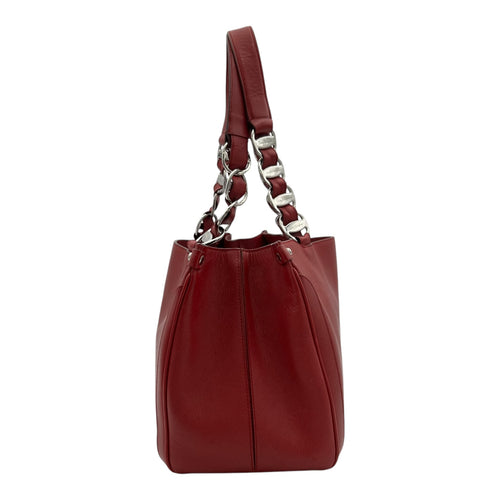 Gancini Red Top Handle Bag in Calfskin, Silver hardware