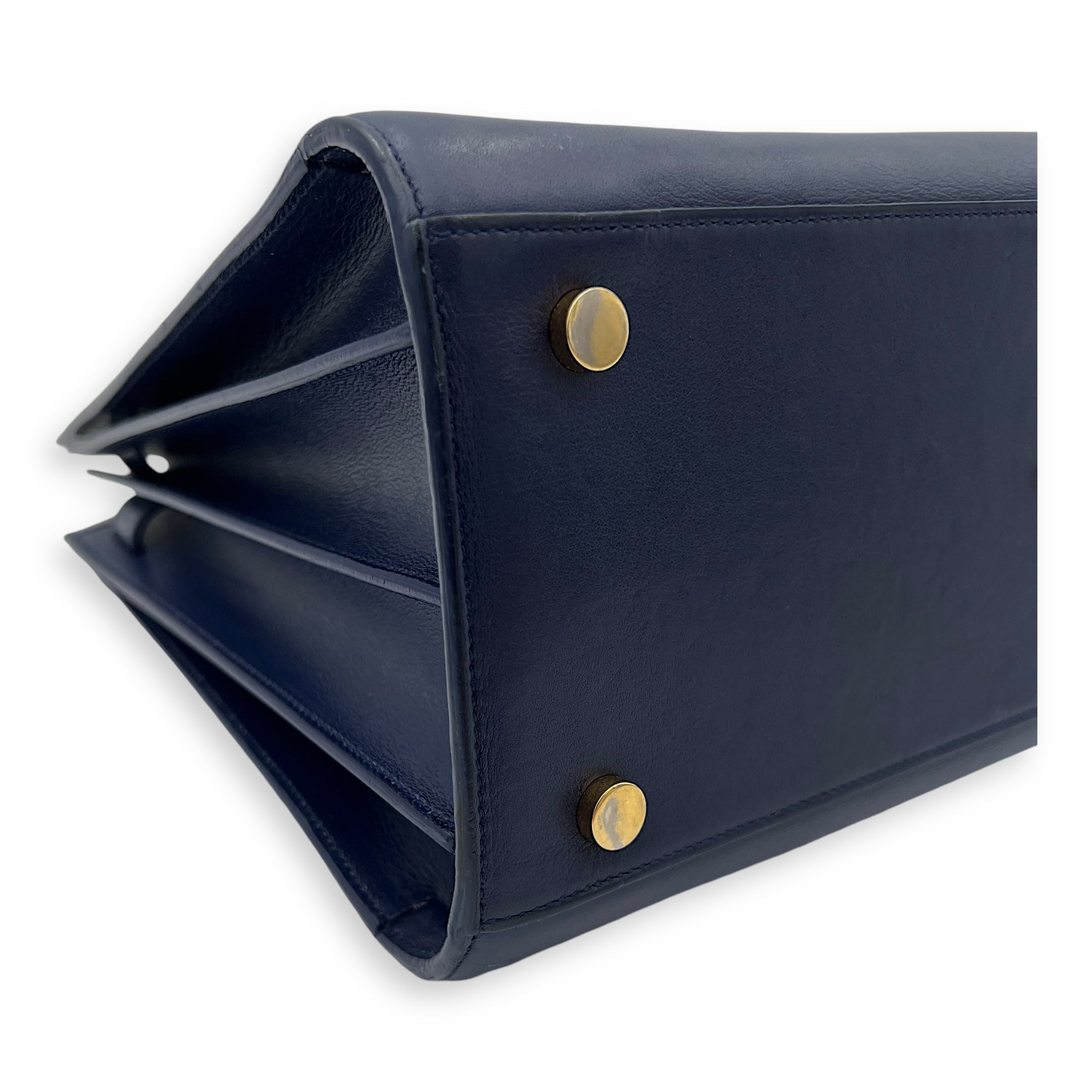 Sac de Jour Top Handle Bag Small Blue in Calfskin, Gold hardware