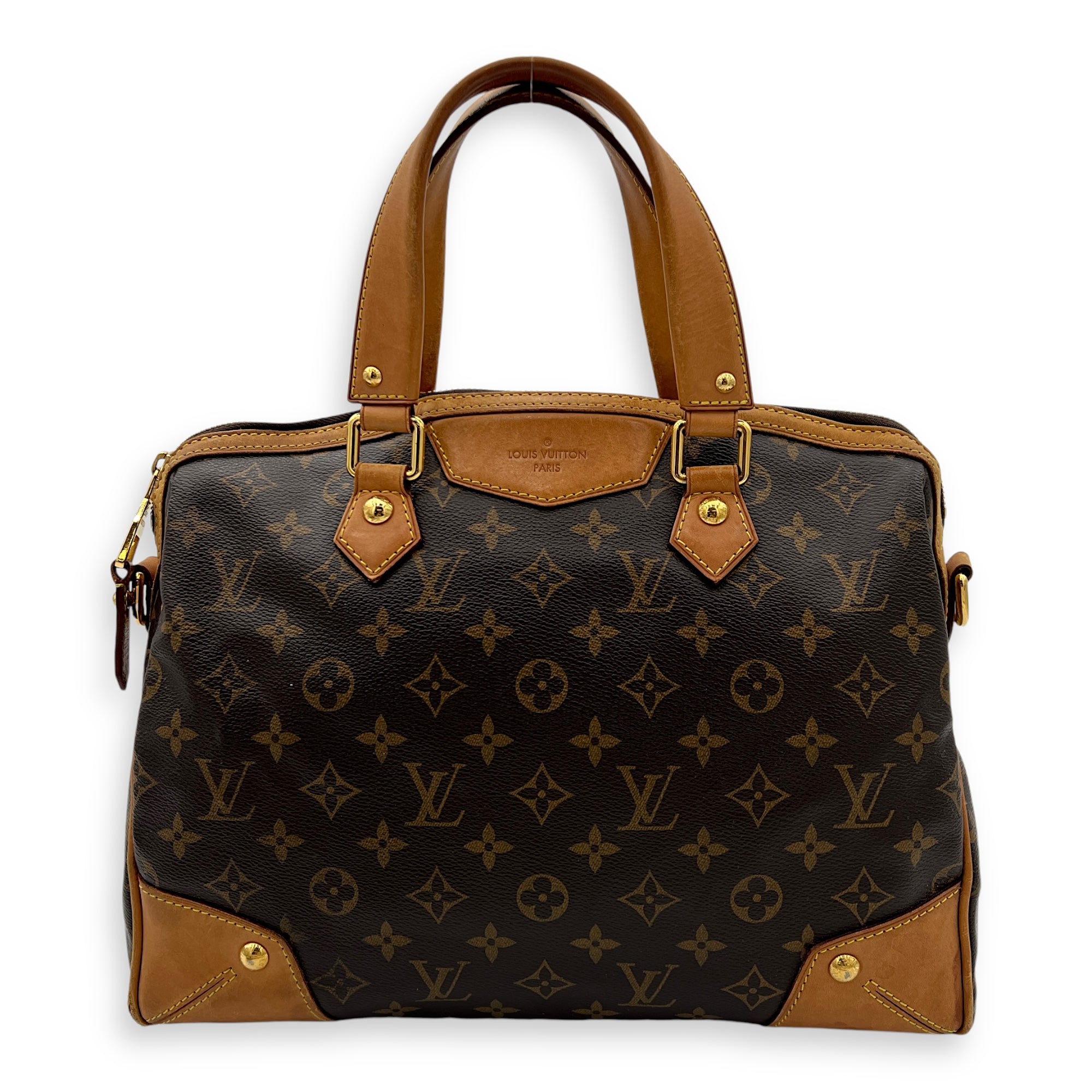 Retiro Top Handle Bag Brown in Monogram Coated Canvas, Gold hardware