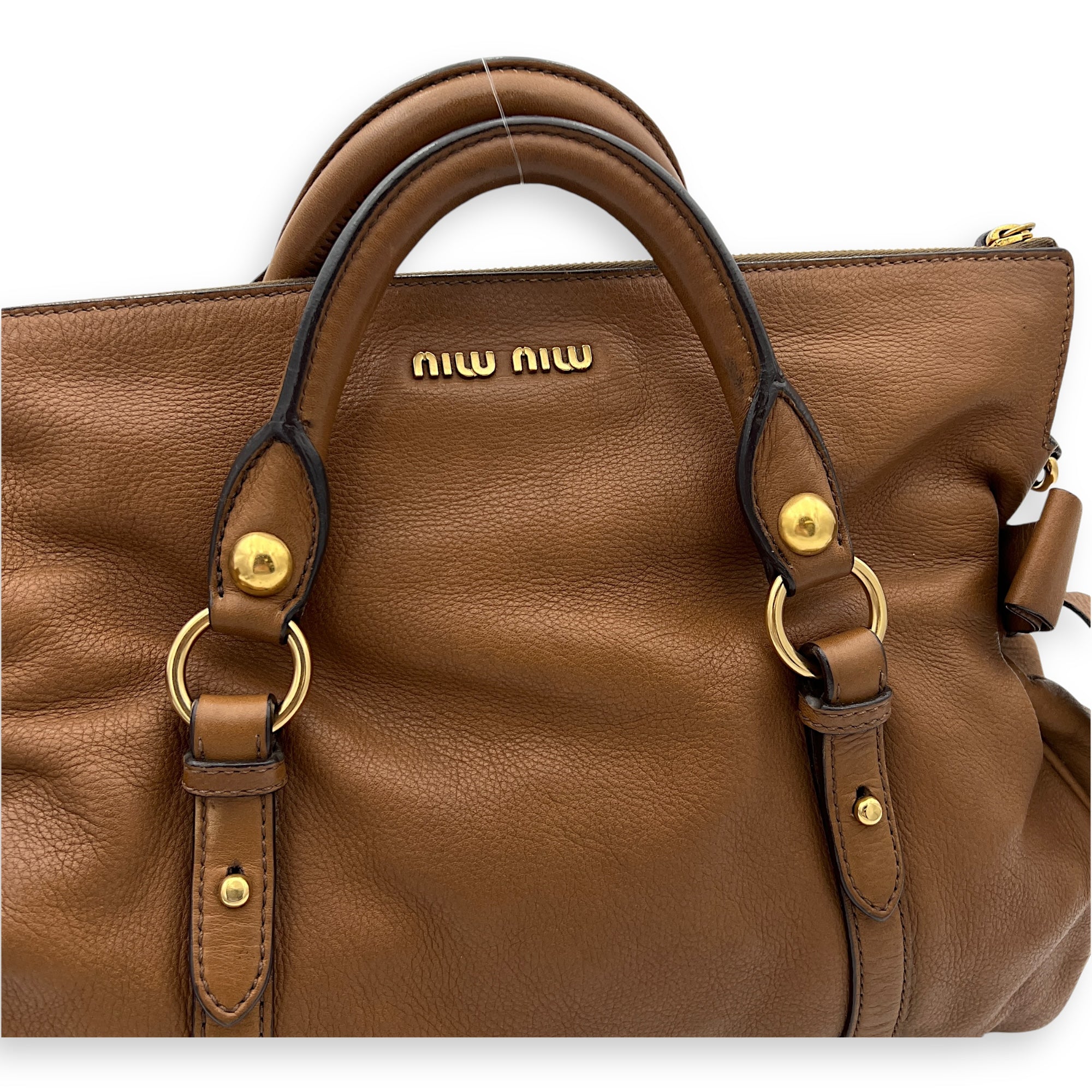 Vitello Bow Shoulder Bag Brown in Calfskin, Gold hardware