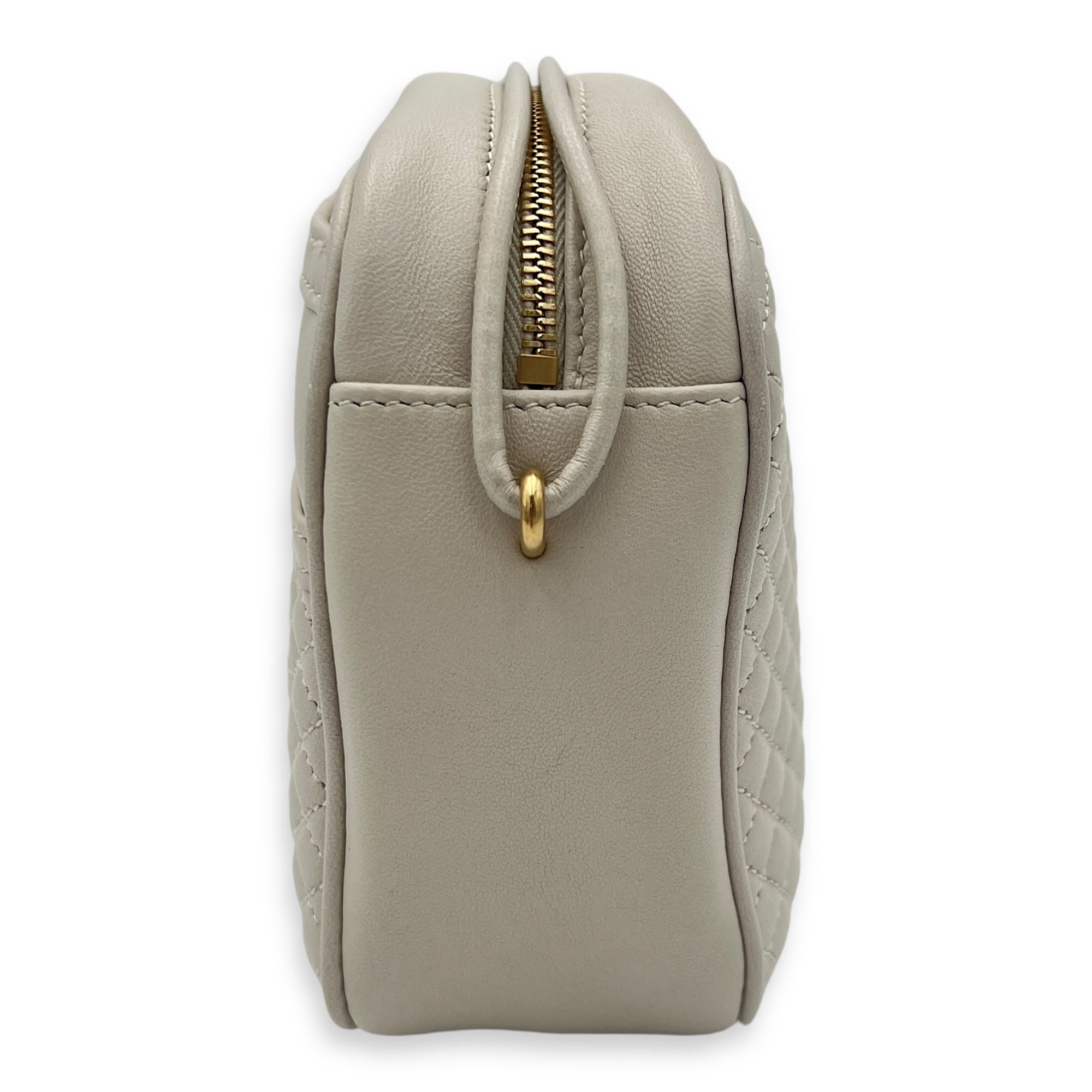 Camera Crossbody Bag White in Lambskin, Gold hardware