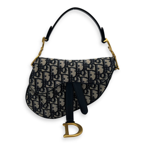 Saddle Top Handle Bag Mini Blue in Jacquard , Gold Hardware