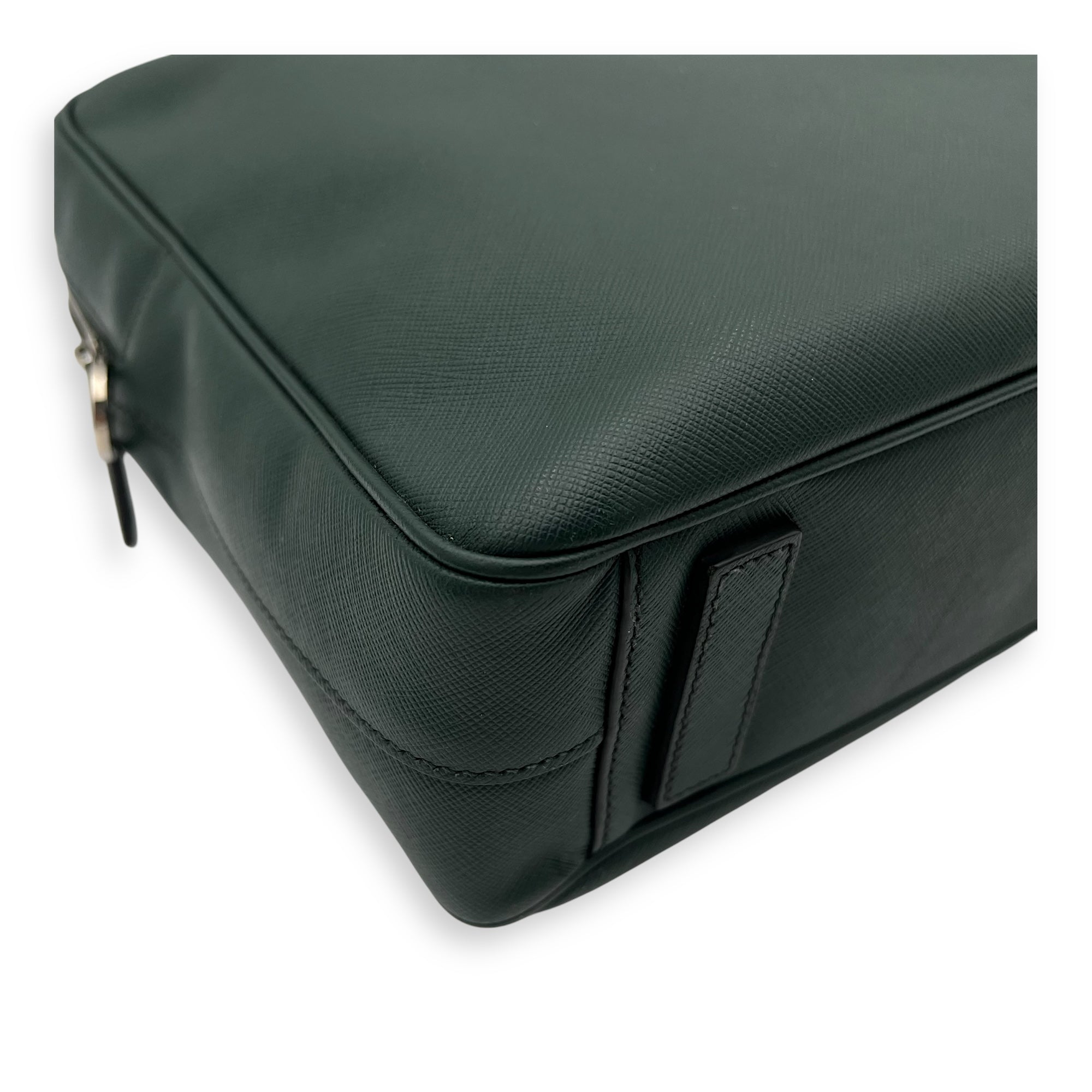 Prada Travel Line Large Green Brief case in Saffiano Leather, Silver hardware_9