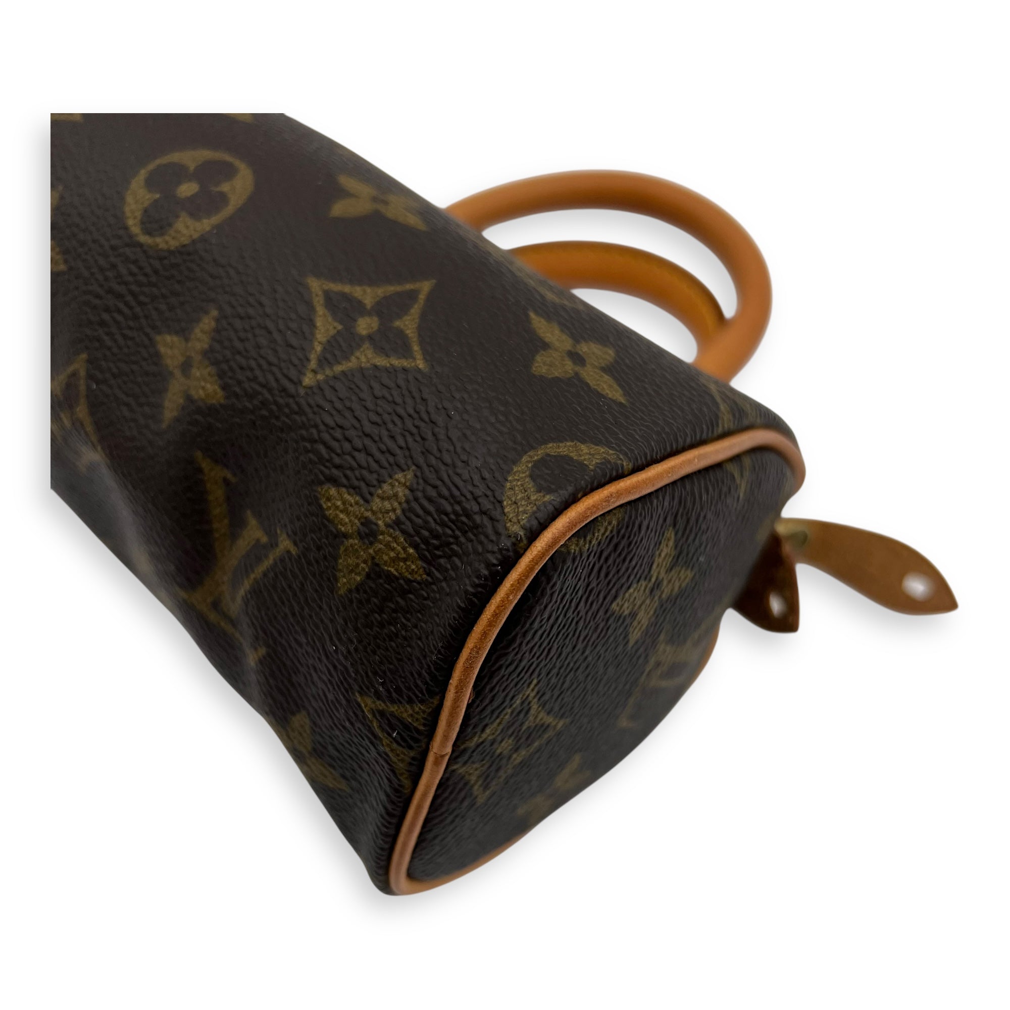 Louis Vuitton Speedy Nano Brown Crossbody Bag in Monogram Coated Canvas, Gold hardware_10