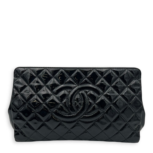 Chanel CC Quilted Black Clutch in Patent Leather, Silver hardware_1