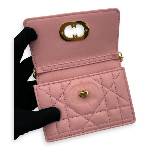 Christian Dior Caro Wallet On Chain Pink in Lambskin, Gold hardware_7