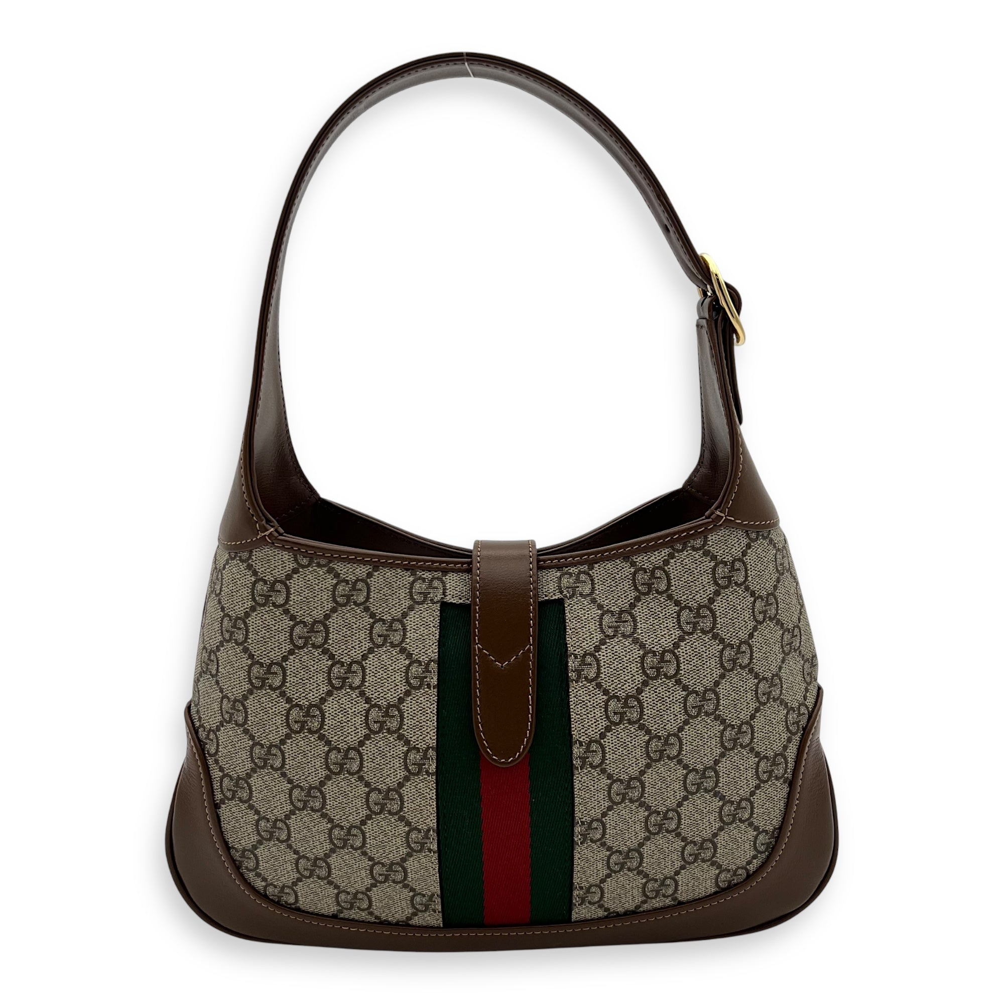 Gucci Jackie 1961 Shoulder Bag Brown in Monogram Coated Canvas, Gold hardware_2