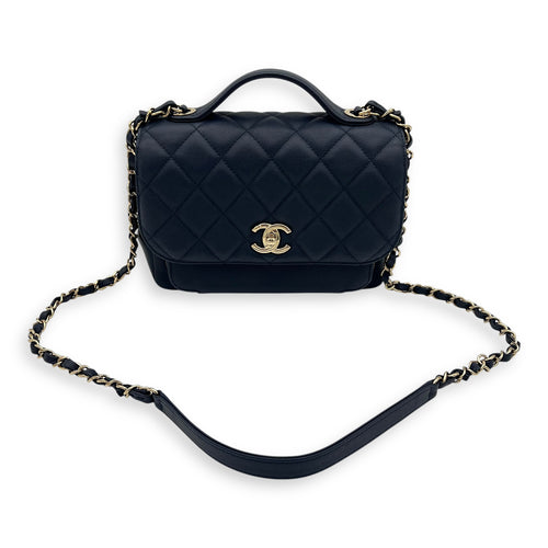 Chanel Business Affinity Top Handle Bag Blue in Caviar Leather, Light Gold hardware_11