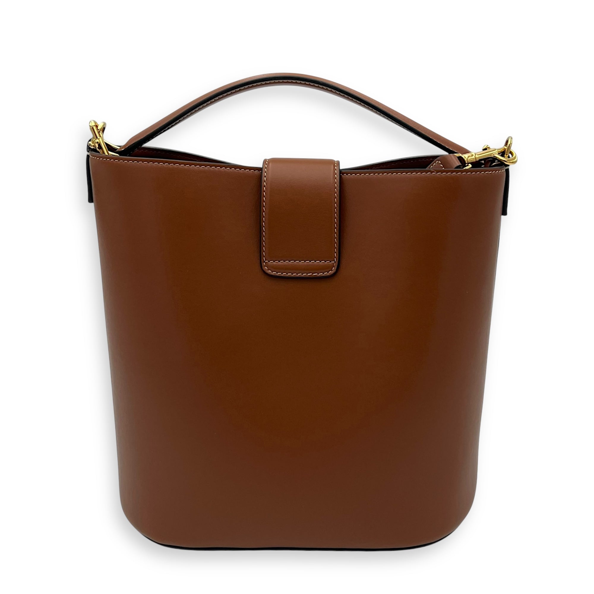 Celine Louise Medium Brown Bucket Bag in Calfskin, Gold hardware_2