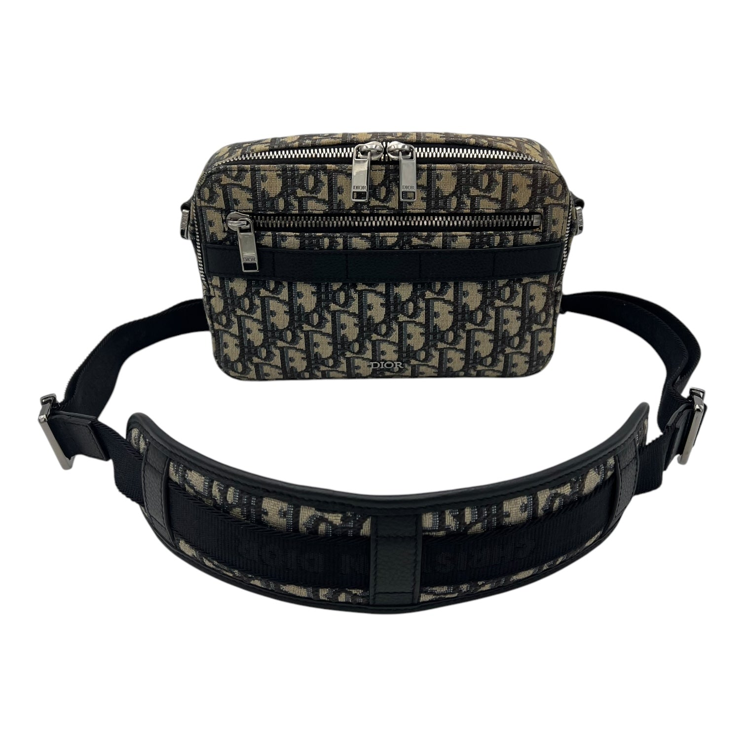 Christian Dior Safari Crossbody Bag Blue in Jacquard, Silver hardware_12