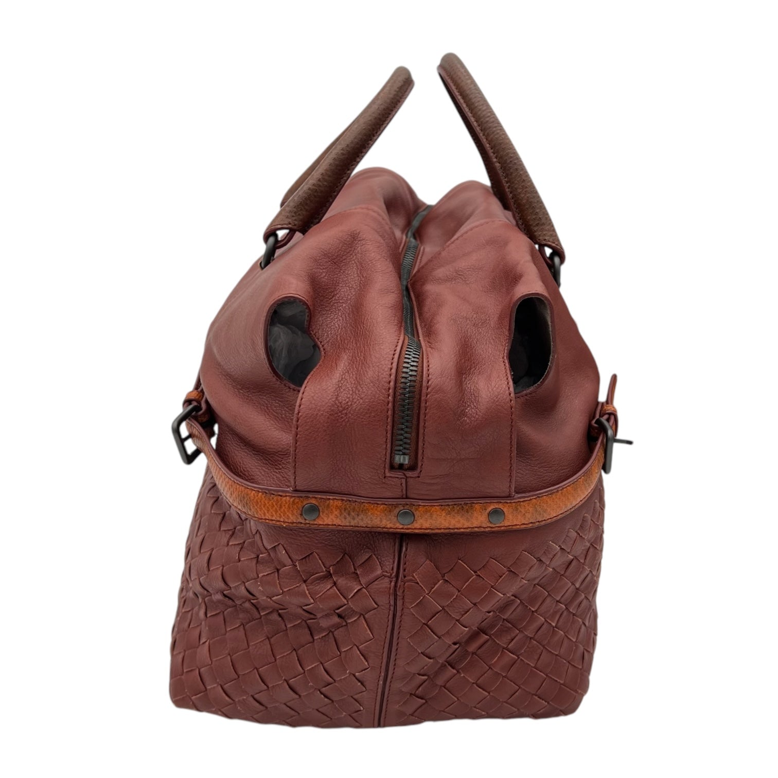Bottega Veneta Intrecciato Duffle Bag Red in Calfskin, Gunmetal hardware_4