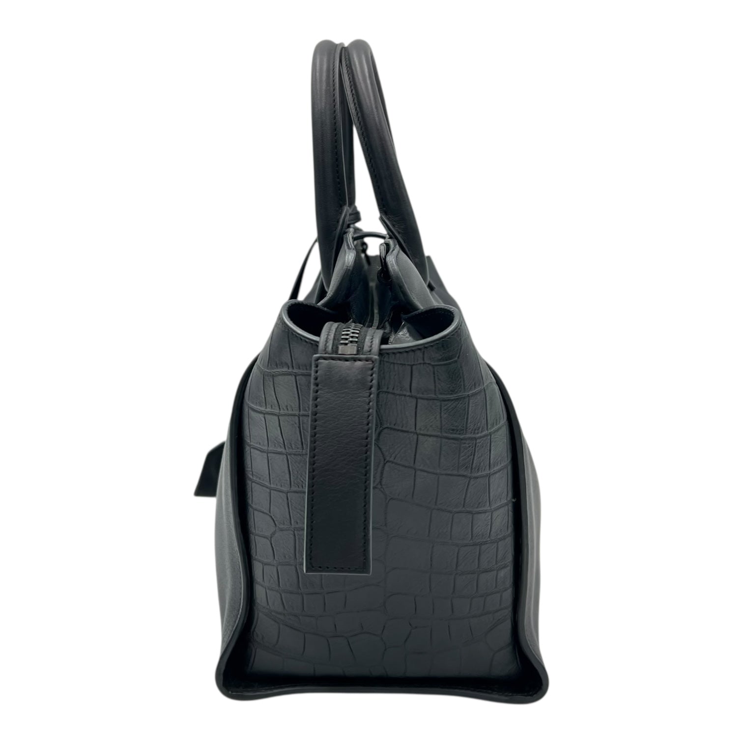 Saint Laurent Cabas Top Handle Bag Black in Calfskin, Lacquered Metal hardware_4