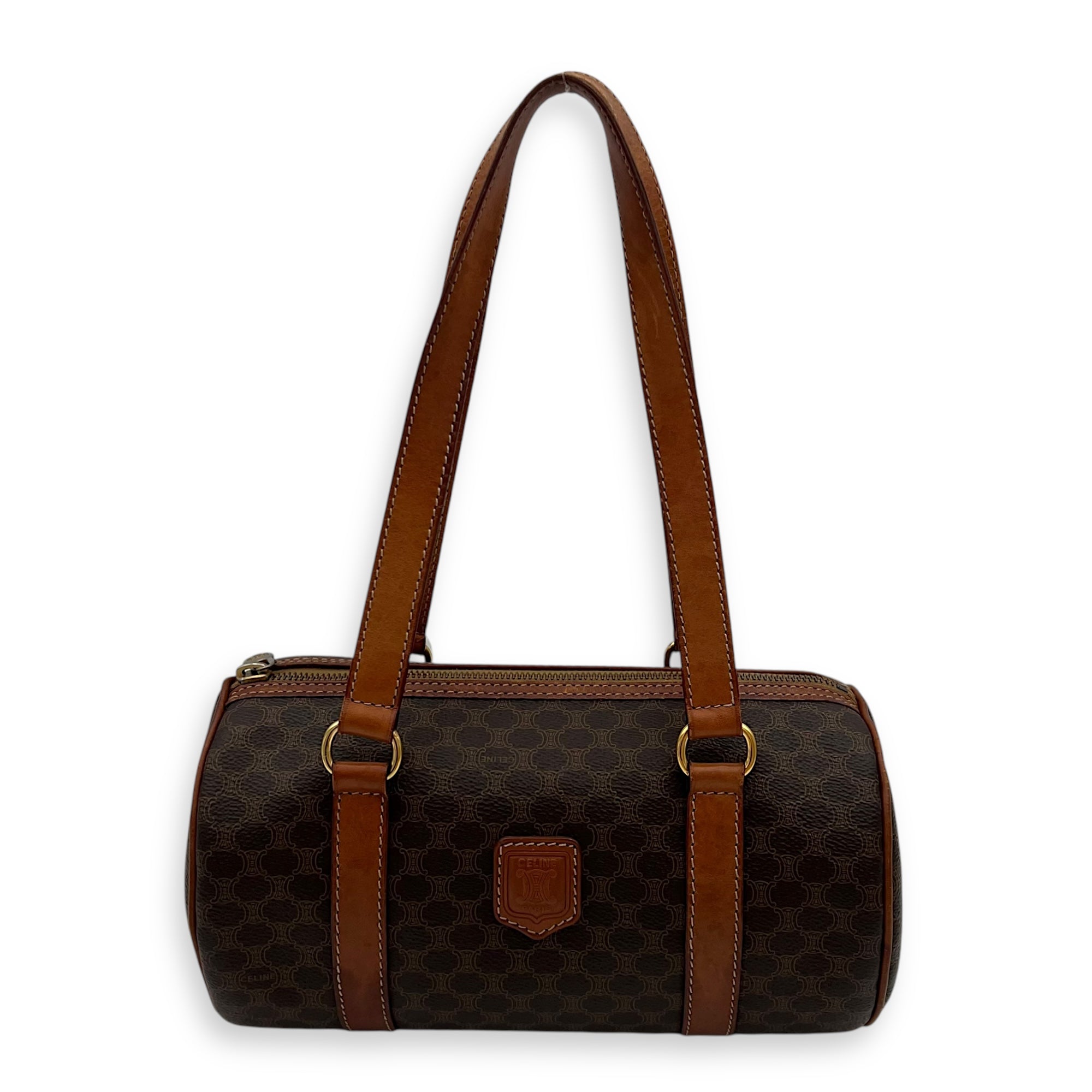 Celine Macadam Shoulder Bag Brown in Coated Canvas, Gold hardware_17