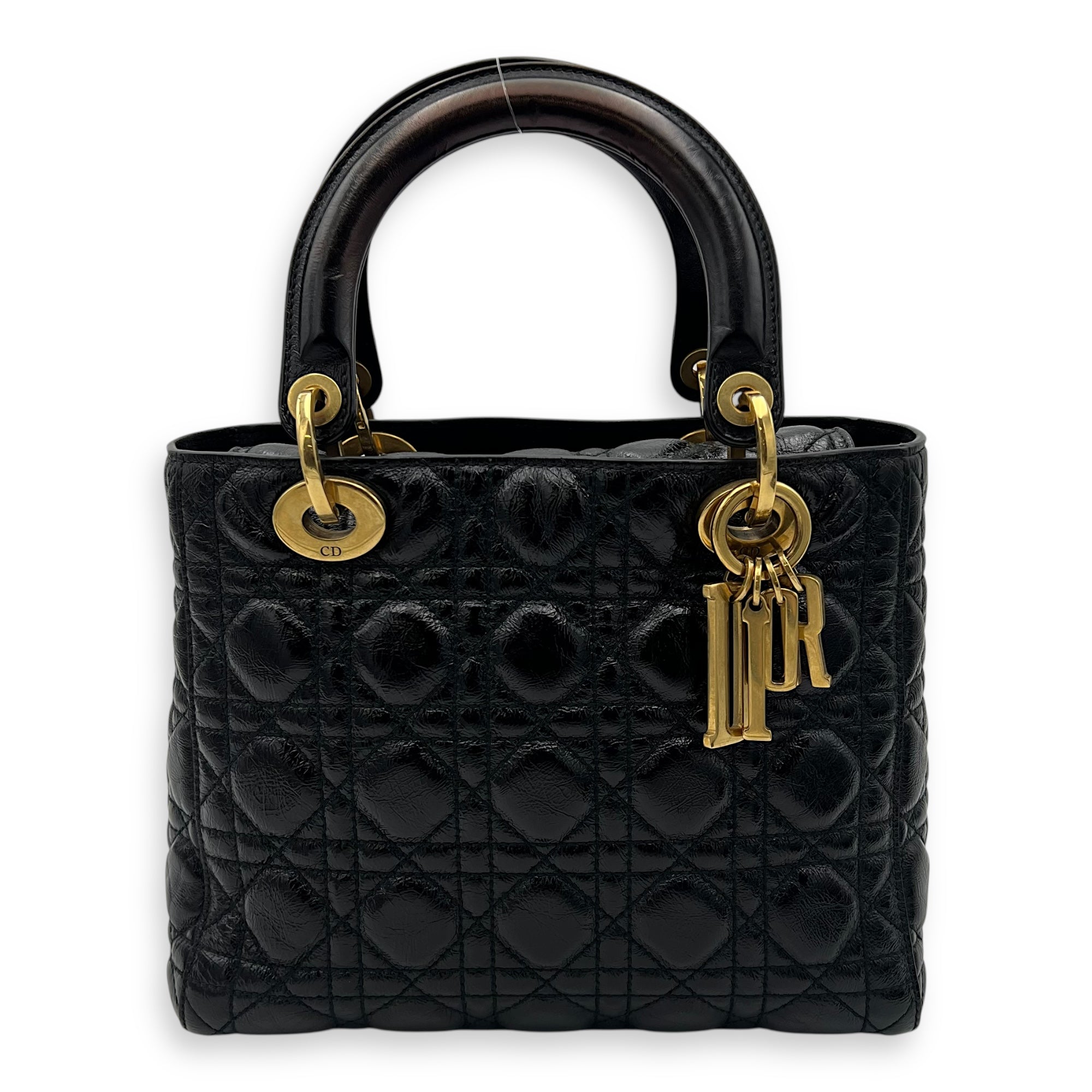 Christian Dior Lady Dior Top Handle Bag Medium Black in Calfskin, Gold hardware_1