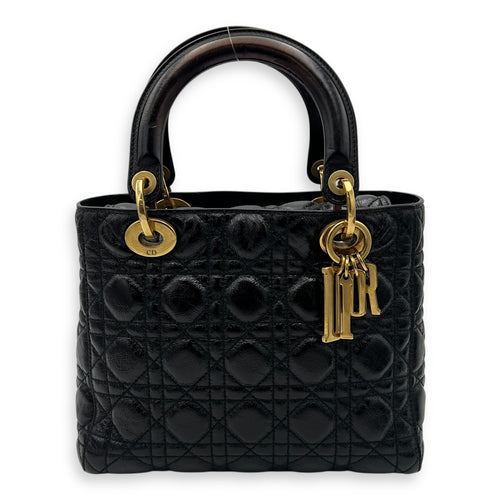 Christian Dior Lady Dior Top Handle Bag Medium Black in Calfskin, Gold hardware_1