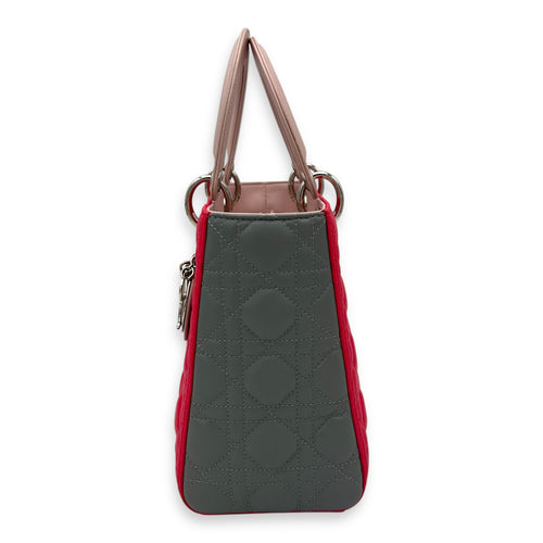 Christian Dior Lady Dior Top Handle Bag Medium Pink in Lambskin, Silver hardware_3