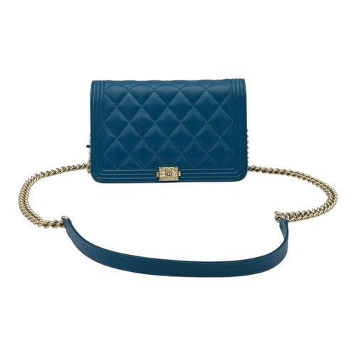 Chanel Boy Wallet On Chain Blue in Lambskin, Gold hardware_11