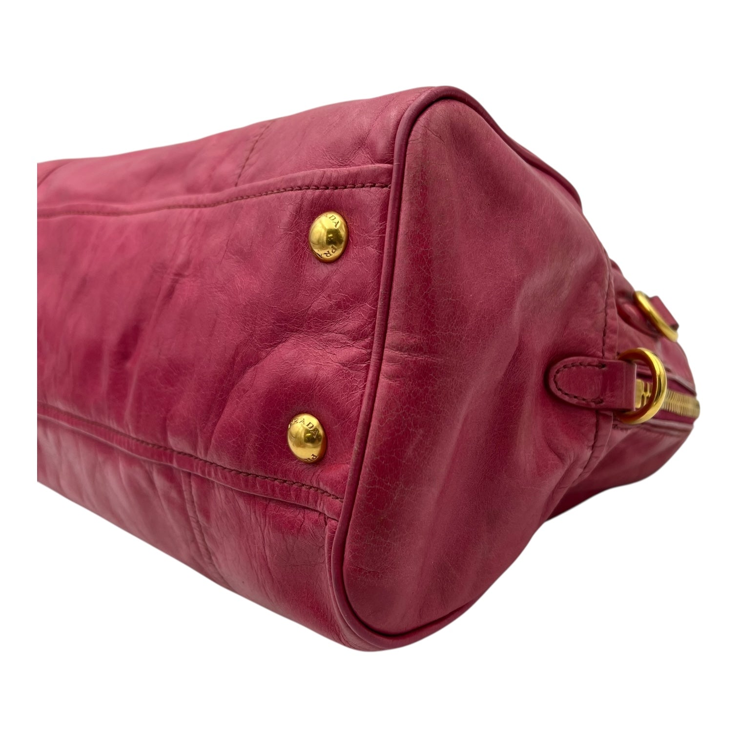 Prada Vitello Shine Top Handle Bag Medium Pink in Calfskin, Gold hardware_12