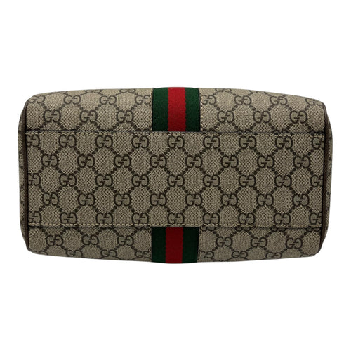 Gucci Ophidia Top Handle Bag Boston Brown in Coated Canvas, Gold hardware_5