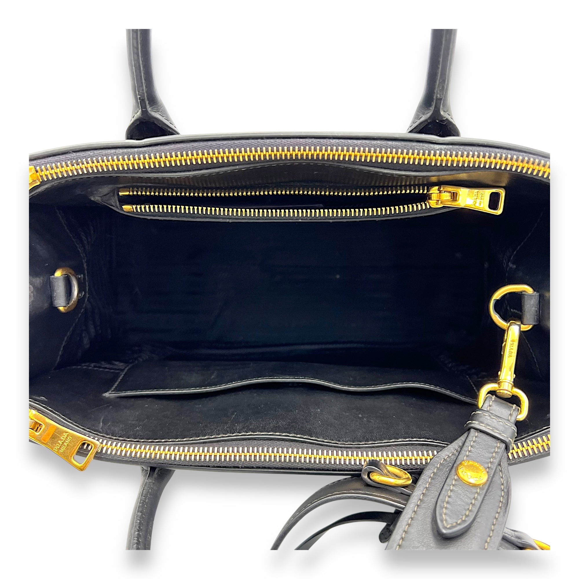 Prada Logo Top Handle Bag Black in Saffiano Leather, Gold hardware_6