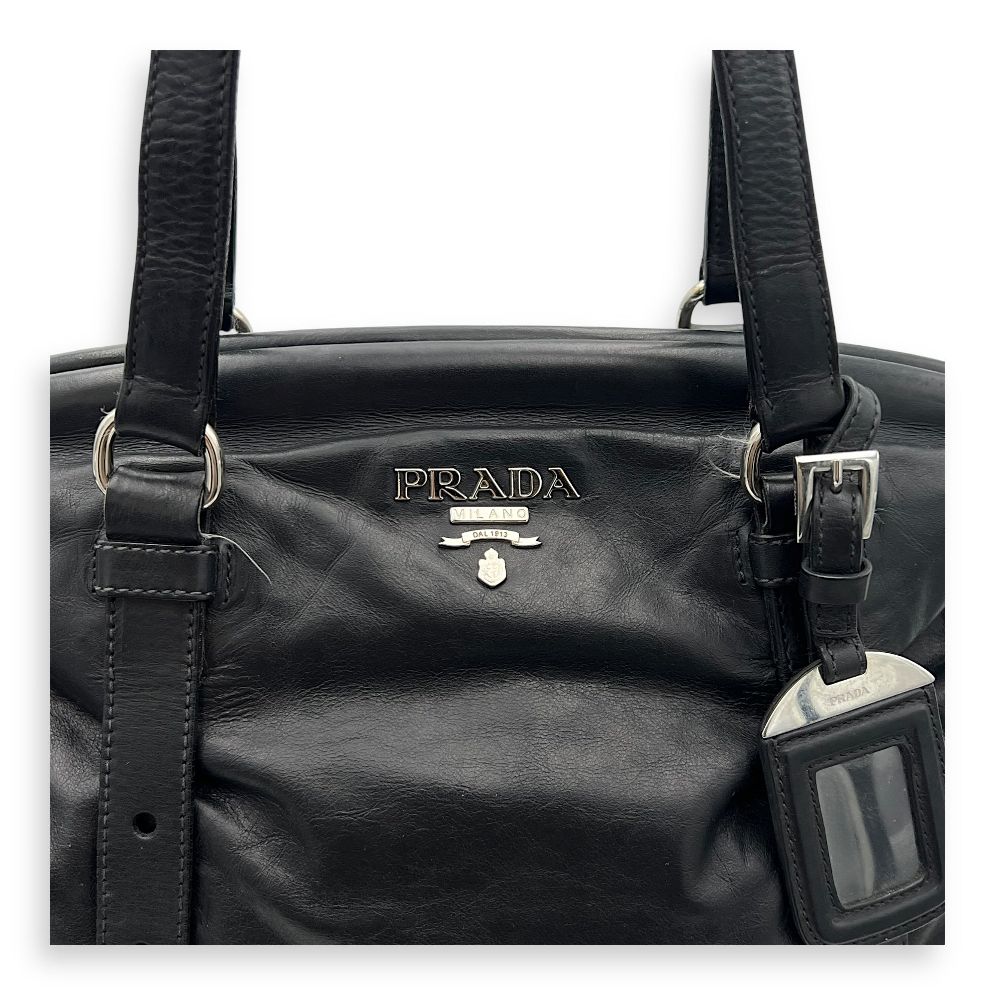 Prada Frame Shoulder Bag Black in Calfskin, Silver hardware_9