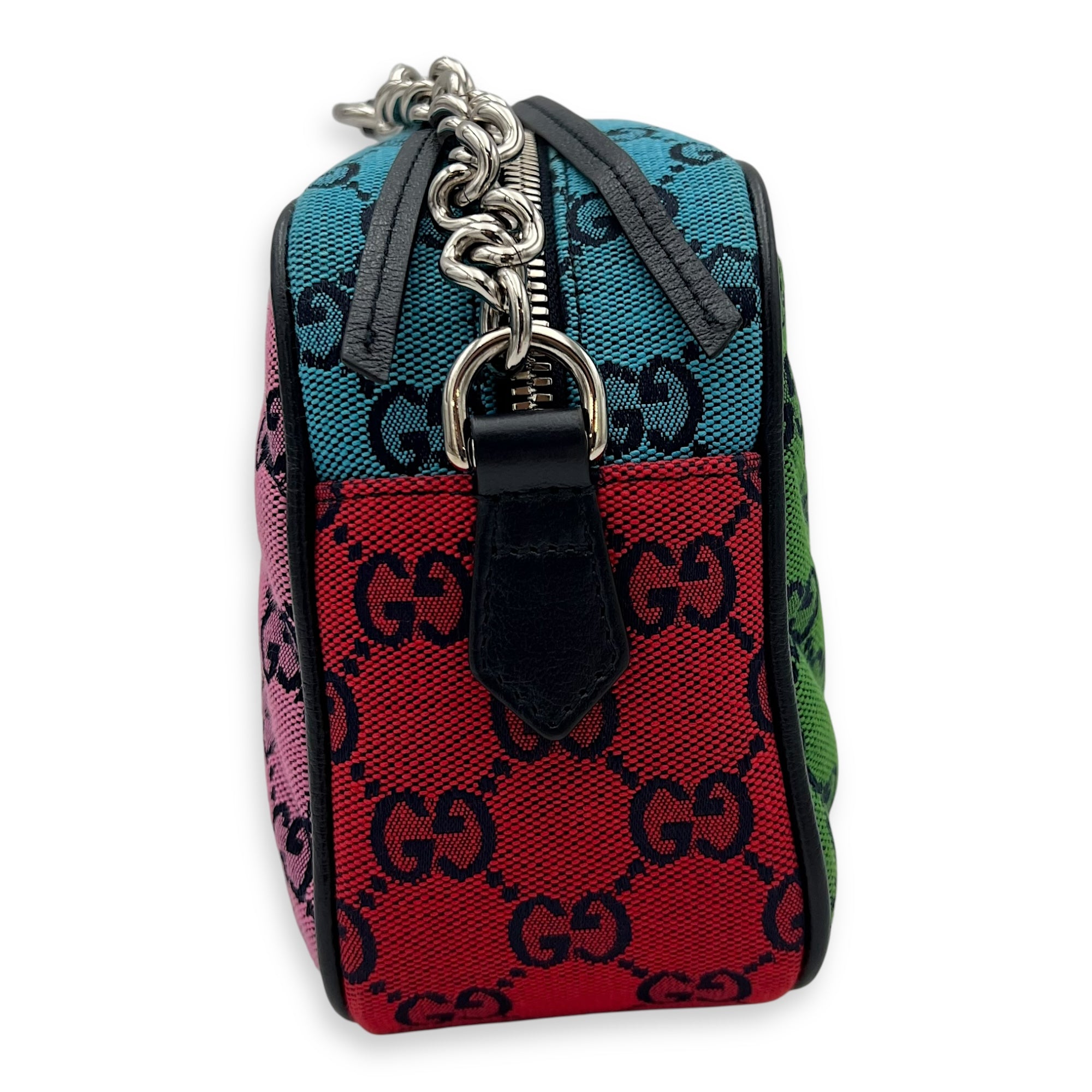 Gucci GG Crossbody Bag Pink in Denim, Silver hardware_4