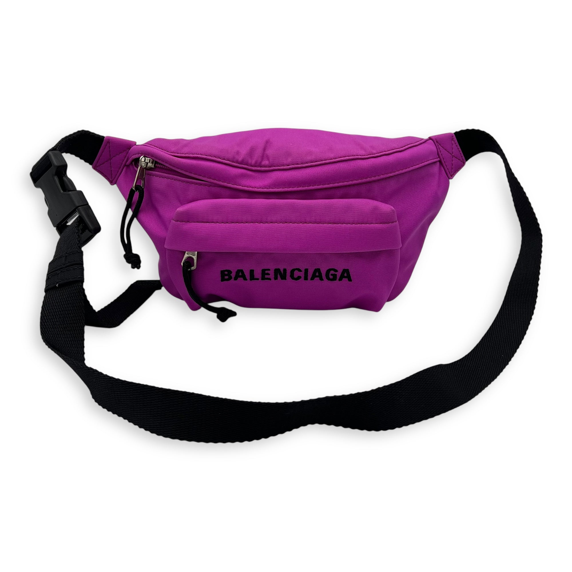 Balenciaga Logo Belt Bag Pink in Canvas, Silver hardware_10