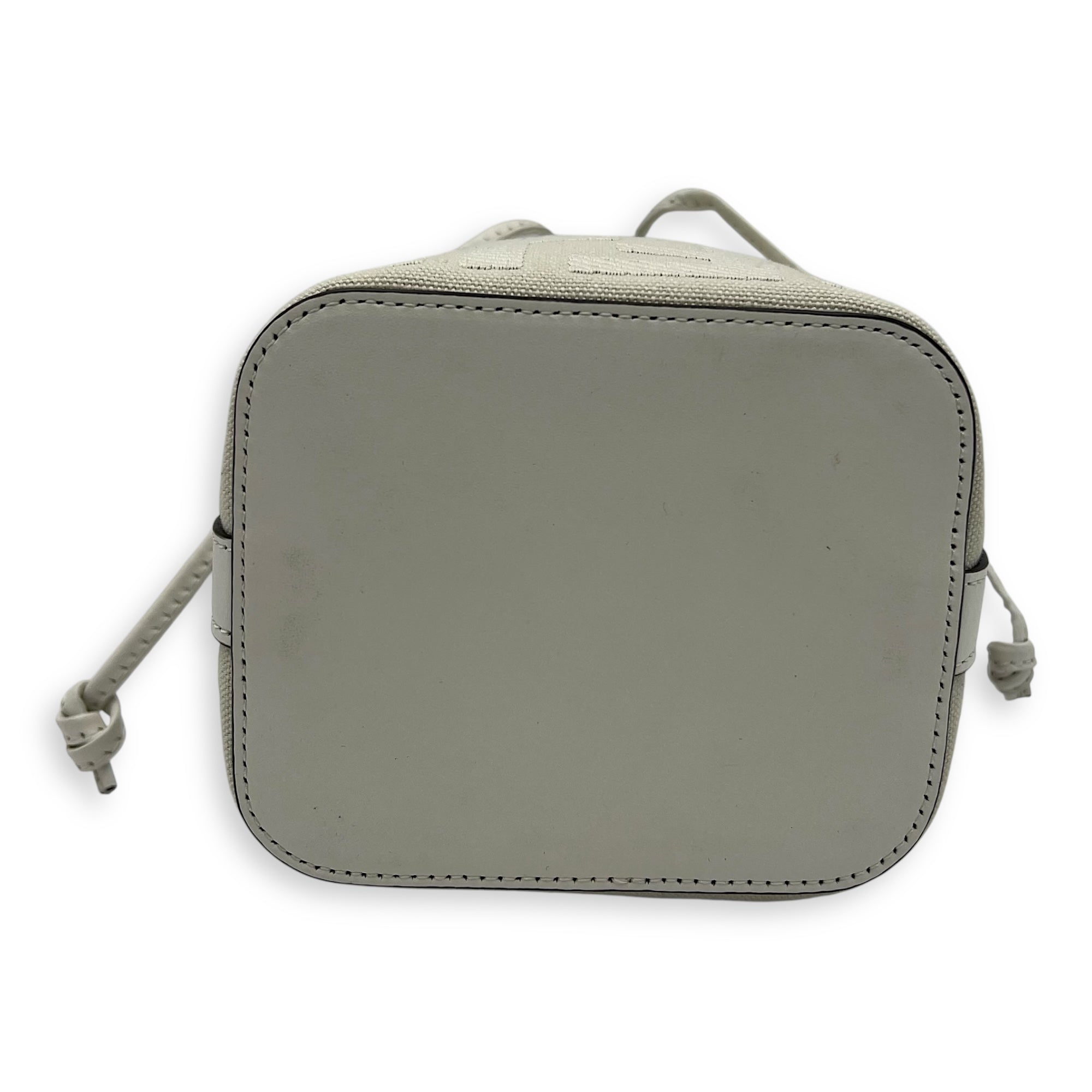 Fendi Mon Tresor Mini White Bucket Bag in Canvas, Silver hardware_5