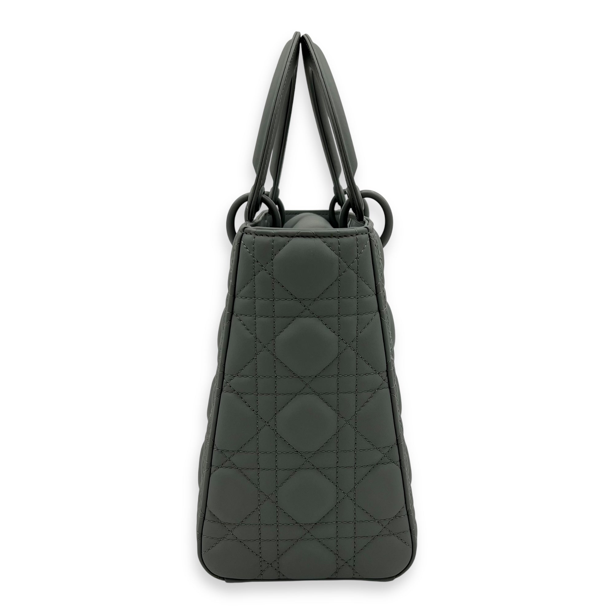 Christian Dior Lady Dior Medium Grey Top Handle Bag in Lambskin, Ultramatte hardware_3