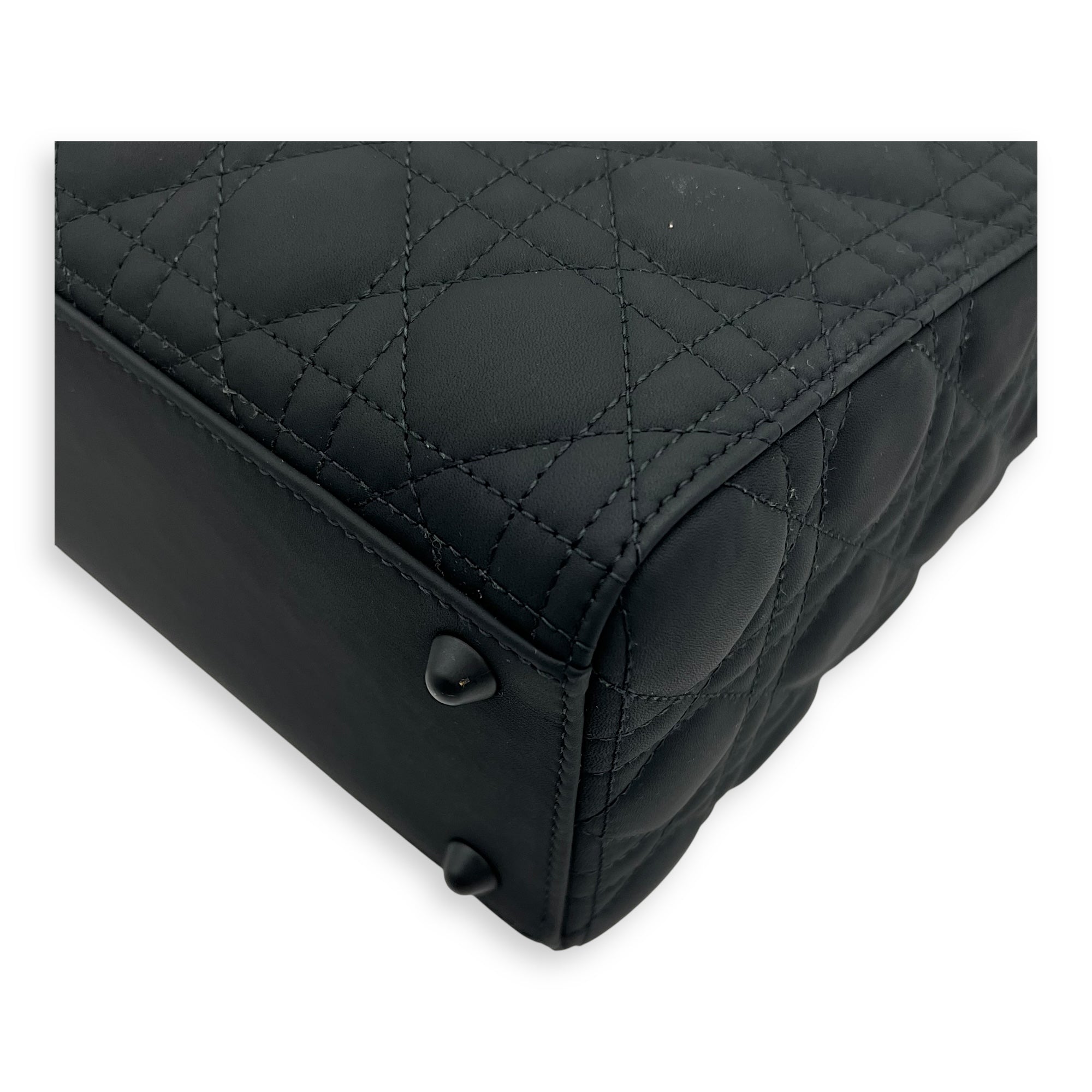Christian Dior Lady Dior Large Black Top Handle Bag in Lambskin, Ultramatte hardware_11