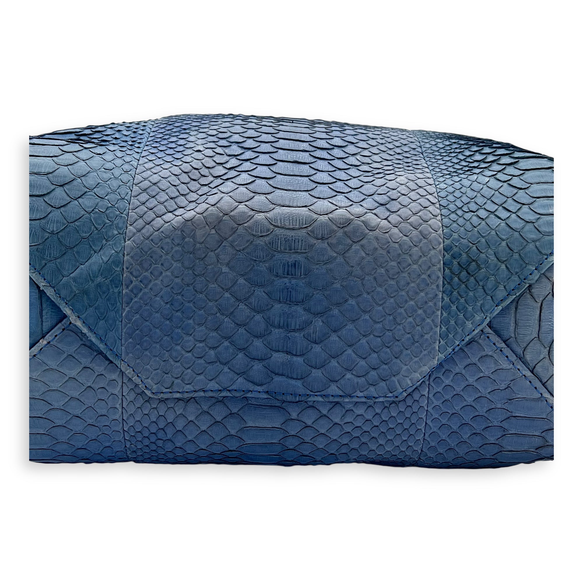 Celine Cabas Tote Bag Blue in Python Leather, Gold hardware_14