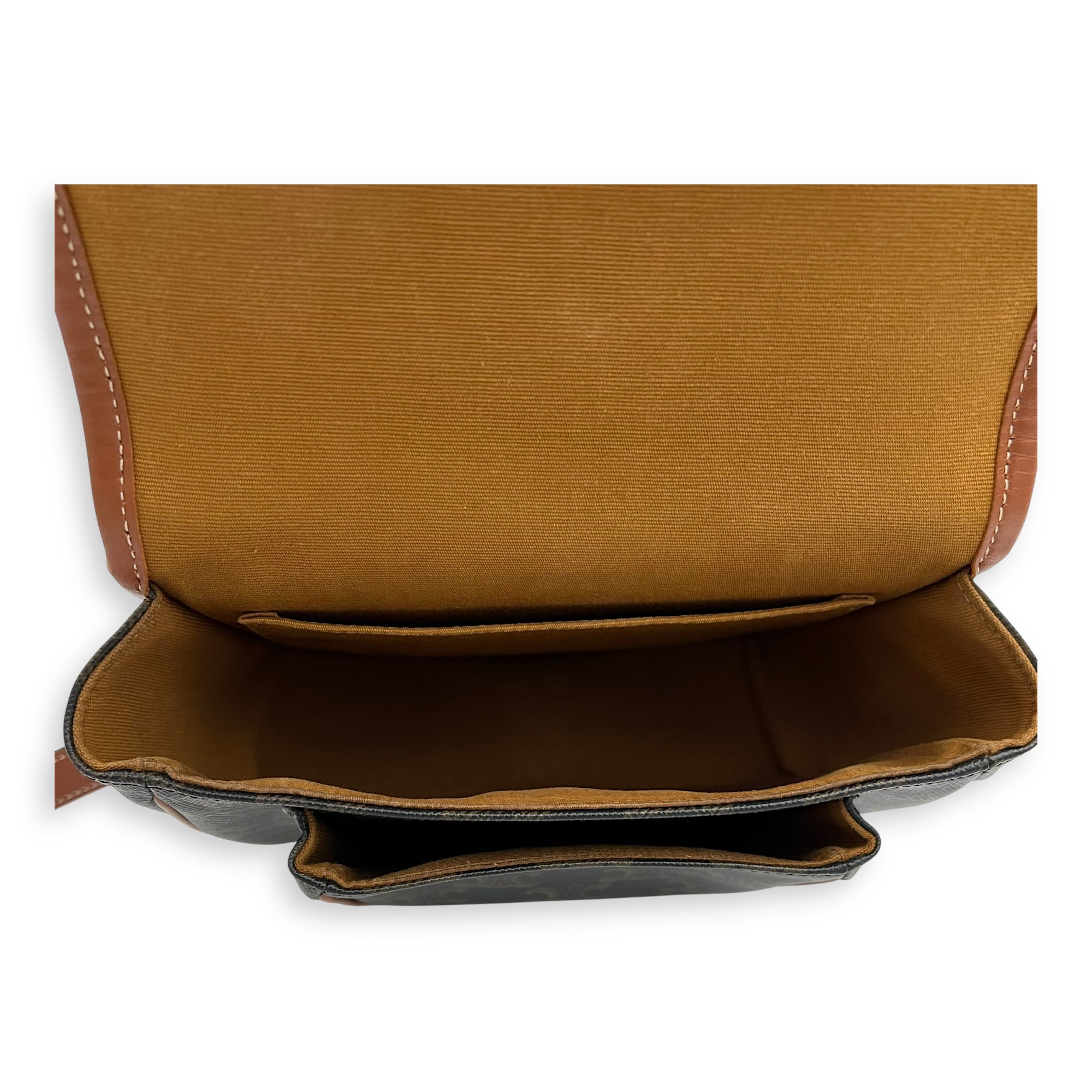 Celine Folco Crossbody Bag Brown in Coated Canvas, Gold hardware_6