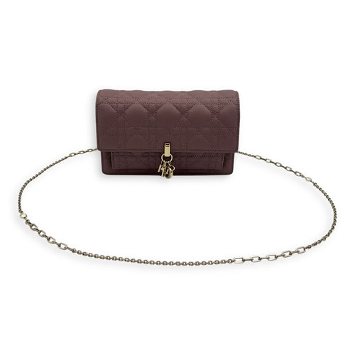 Dior Lady Dior chain pouch Crossbody Bag Pink in Calfskin, Gold hardware_11