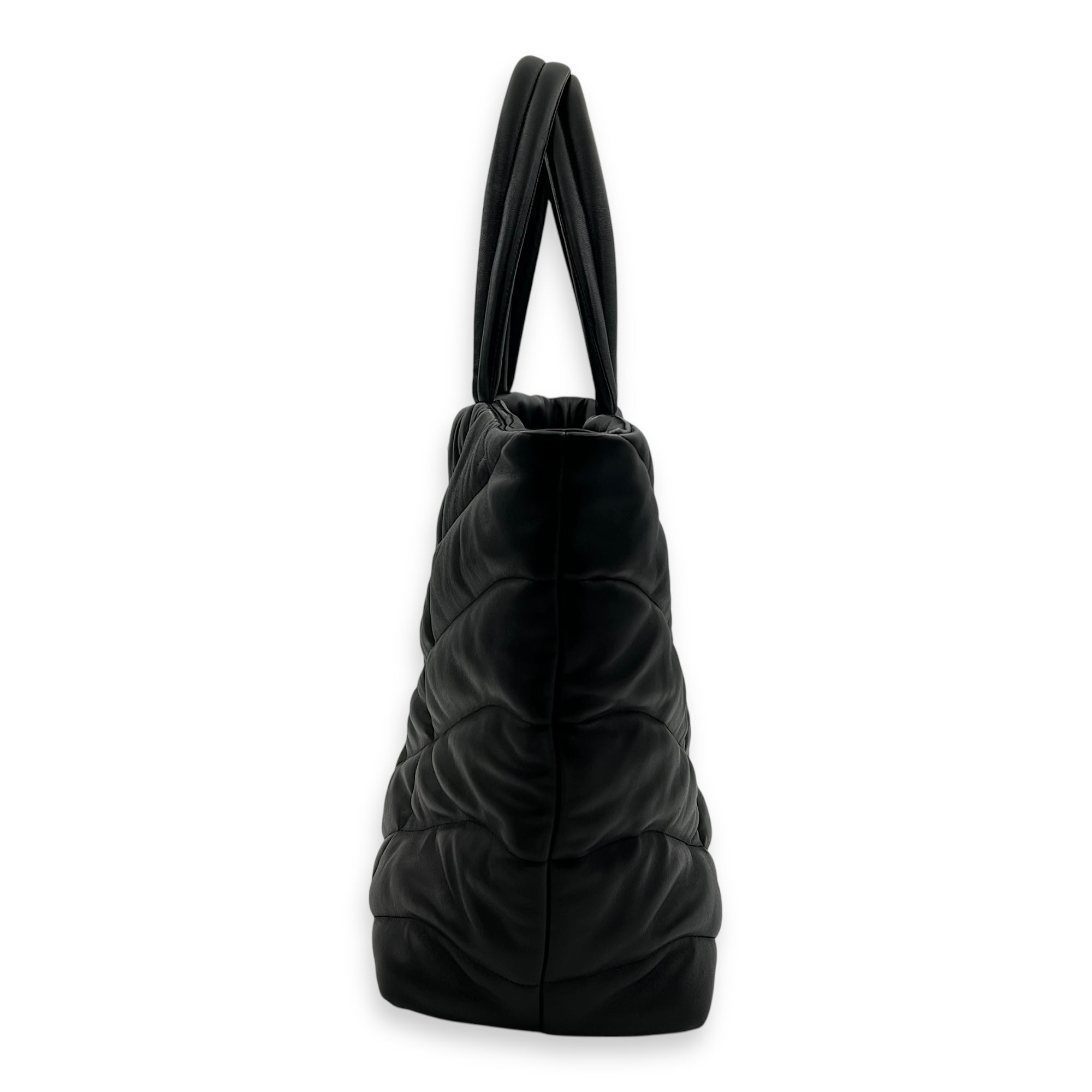 Saint Laurent Puffer Tote Bag Black in Lambskin, Black hardware_4