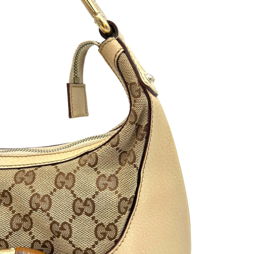 Bamboo Horsebit White Shoulder Bag in Jacquard, Light Gold hardware