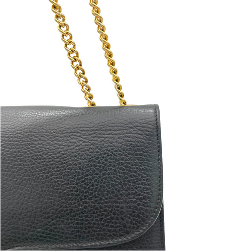 Interlocking G Black Shoulder Bag in Calfskin, Gold hardware