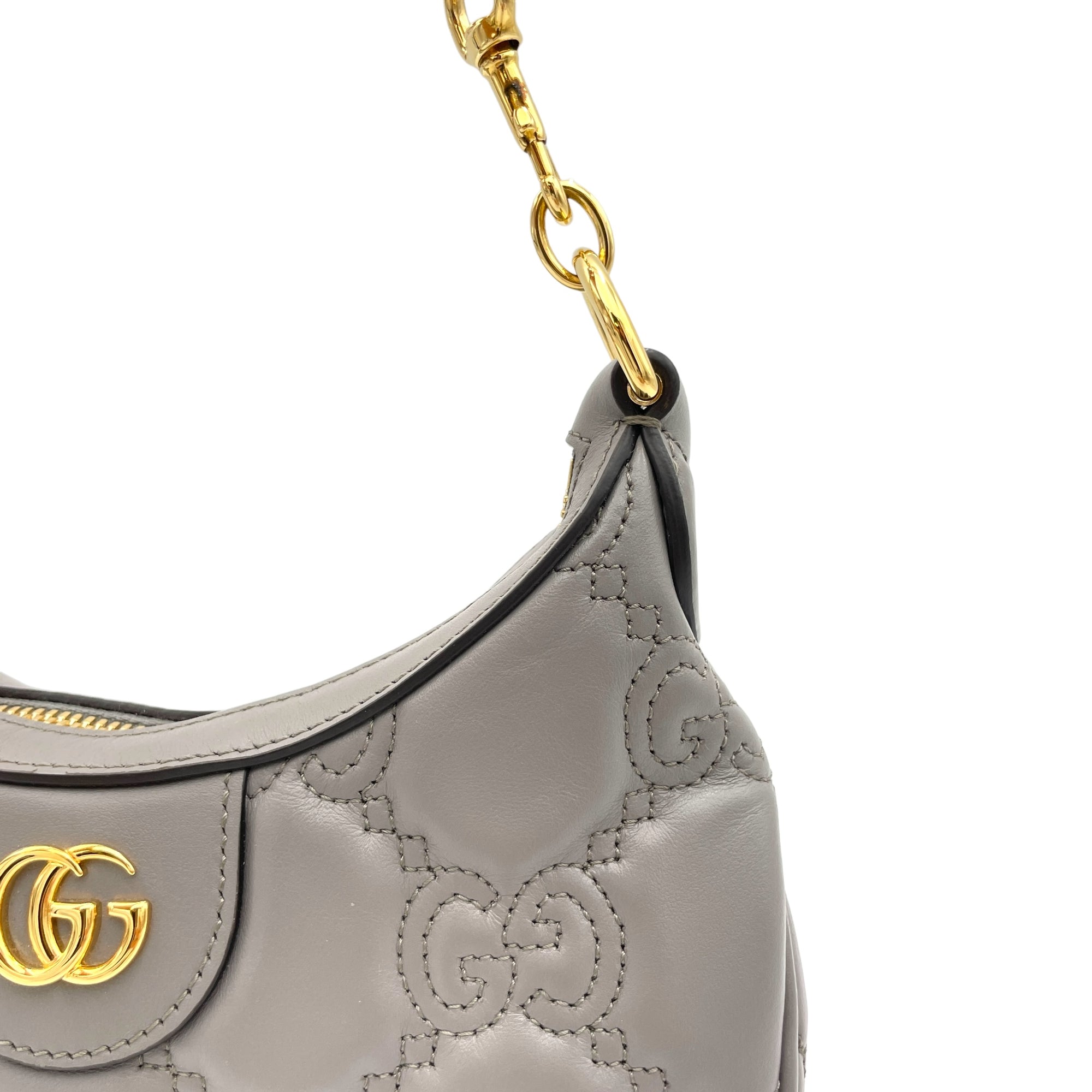 Matelassé Grey Shoulder Bag in Calfskin, Gold hardware