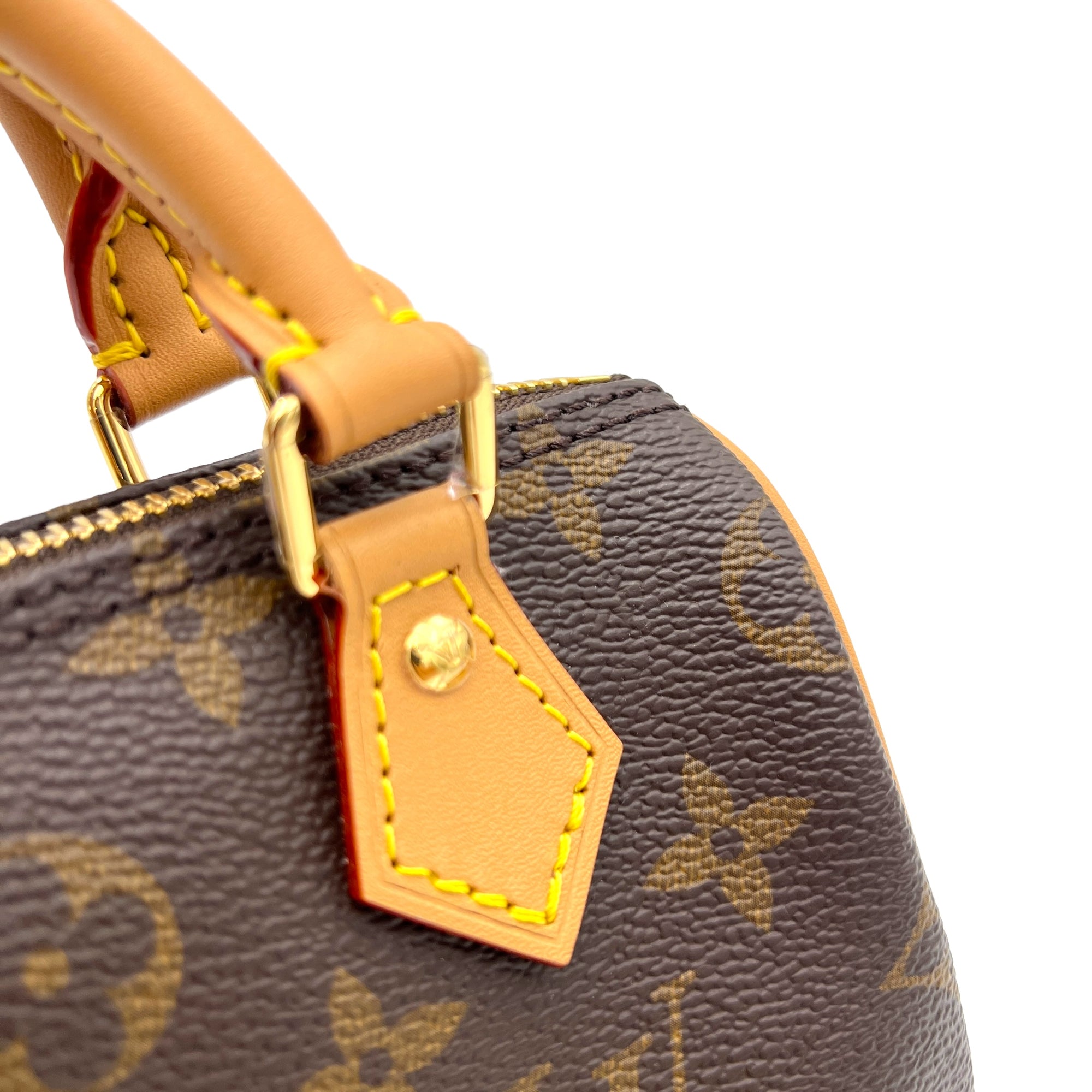 Speedy Nano Brown Top Handle Bag in Monogram Coated Canvas, Gold hardware