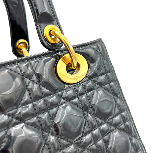 Lady Dior Medium Black Top Handle Bag in Patent Leather, Gold hardware