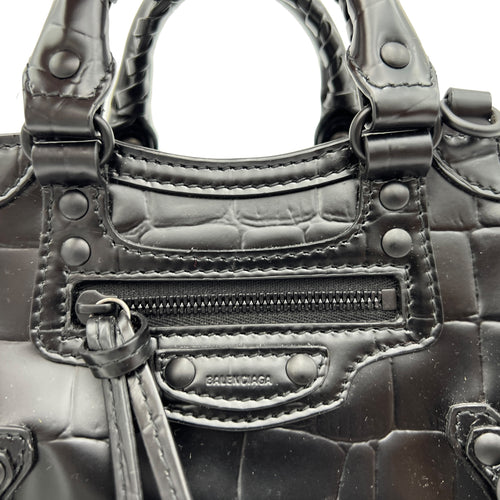 Neo Classic Top Handle Bag Mini Black in Crocodile Embossed Calfskin , Lacquered Metal Hardware