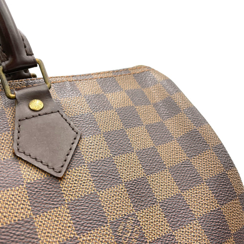 Speedy Top Handle Bag 35 Damier Ebene in Coated Canvas, Gold hardware